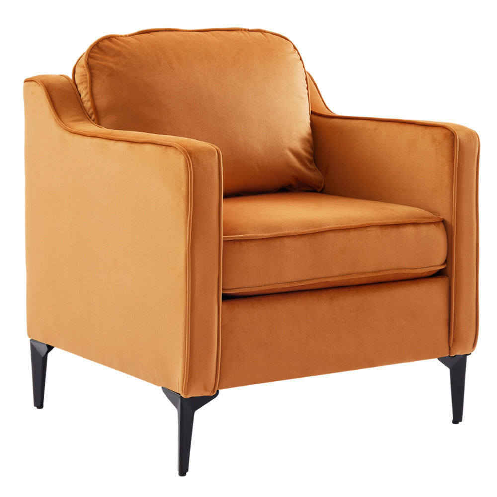 Contemporary Upholstered Armchair – Velvet Accent Chair For Living Room Or Study | Orange