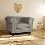 Button Tufted Faux Leather Living Room Armchair | Grey