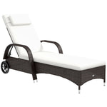 Adjustable Rattan Sun Lounger W/ Cushion | Brown