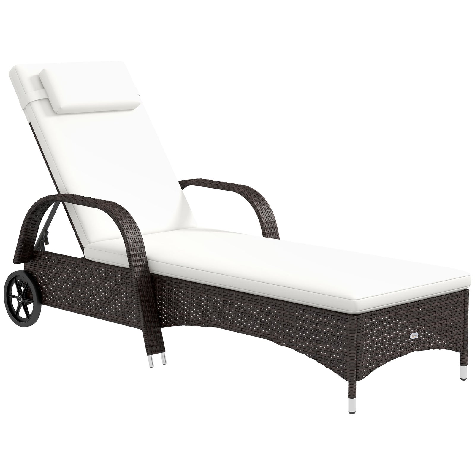Adjustable Rattan Sun Lounger W/ Cushion | Brown