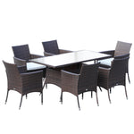 7pc Rattan Garden Furniture Dining Set Wicker Conservatory | Brown