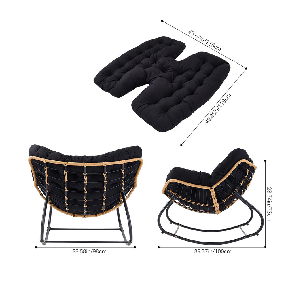 Elegant Rattan Rocking Chair With Cushioned Seat – Stylish And Comfortable Relaxation | Black
