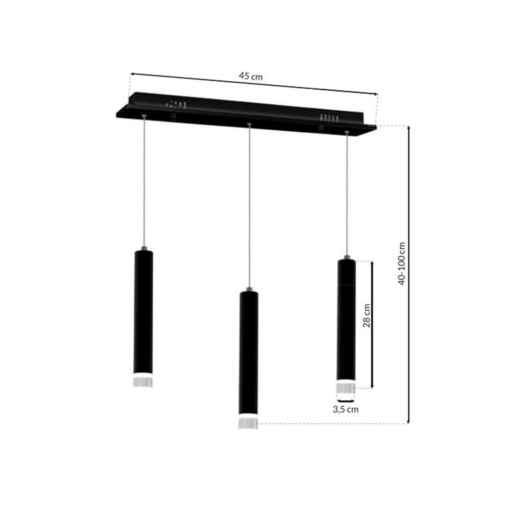 Carbon Black Led Pendant Lamp 3x5w Eye Catching Contemporary Cylindrical Lights With Built In Low Consumption Light Source