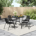 5 Pieces Garden Dining Set Outdoor Marble-printed Tempered Glass Round Table & Pe Wicker Chair Set