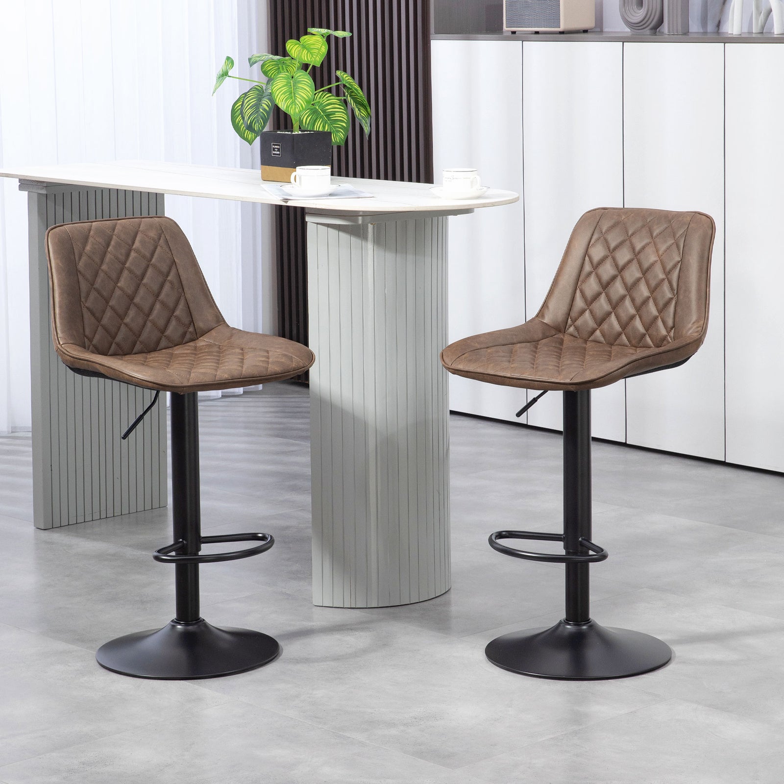 Adjustable Swivel Bar Chairs Kitchen Brown