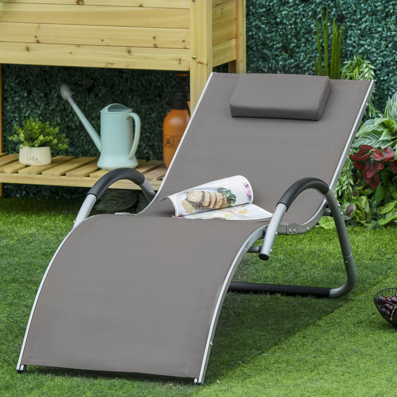 Outsunny Aluminium Frame Sun Lounger Reclining Chair With Pillow