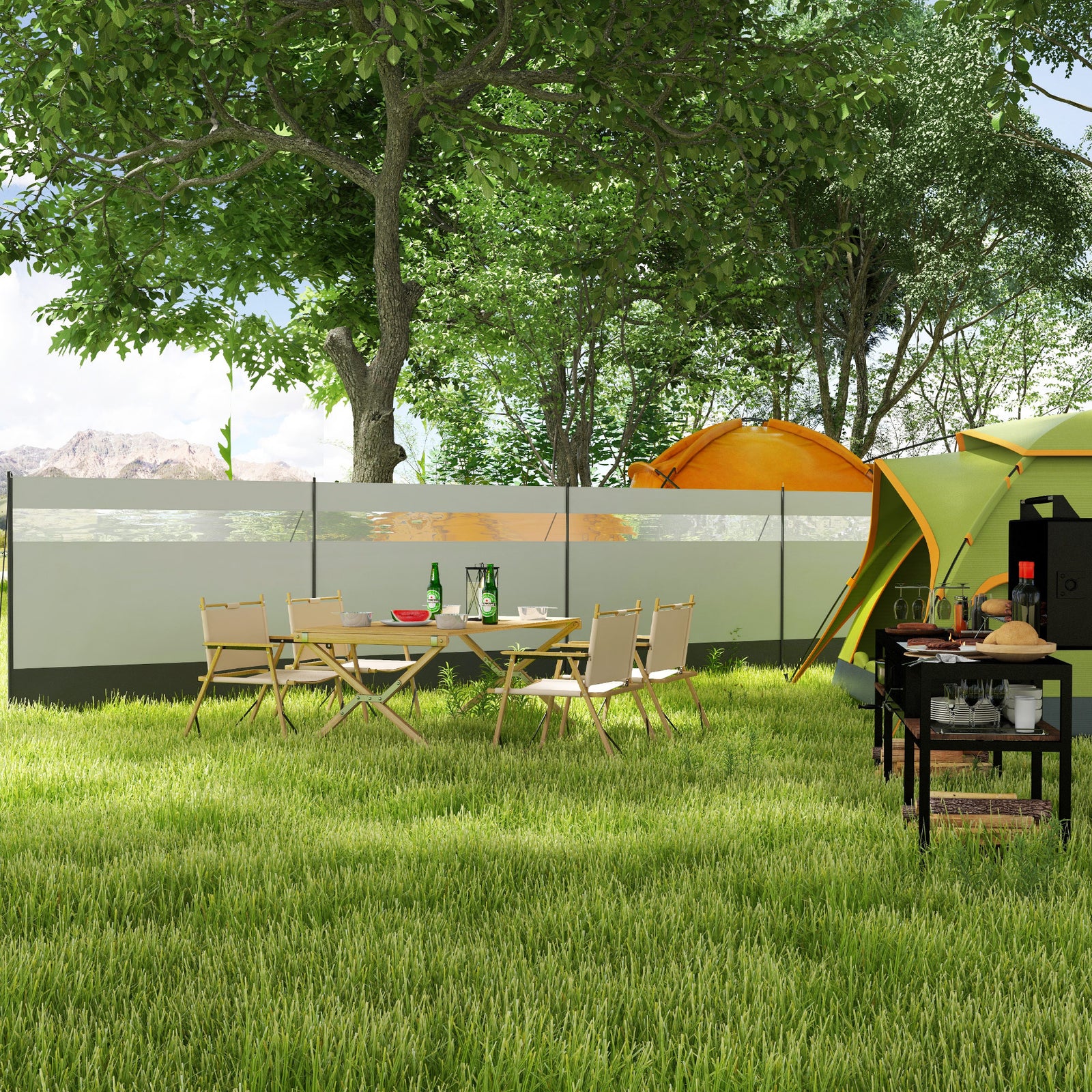 5 Pole Camping Windbreaks With Clear Windows And Carry Bag | Gray
