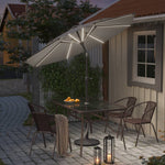 3m Solar Led Patio Umbrella, Outdoor Parasol With 16 Led Tubes, Crank Lift & Push Button Tilt With Resin Base | One Size | Light Grey