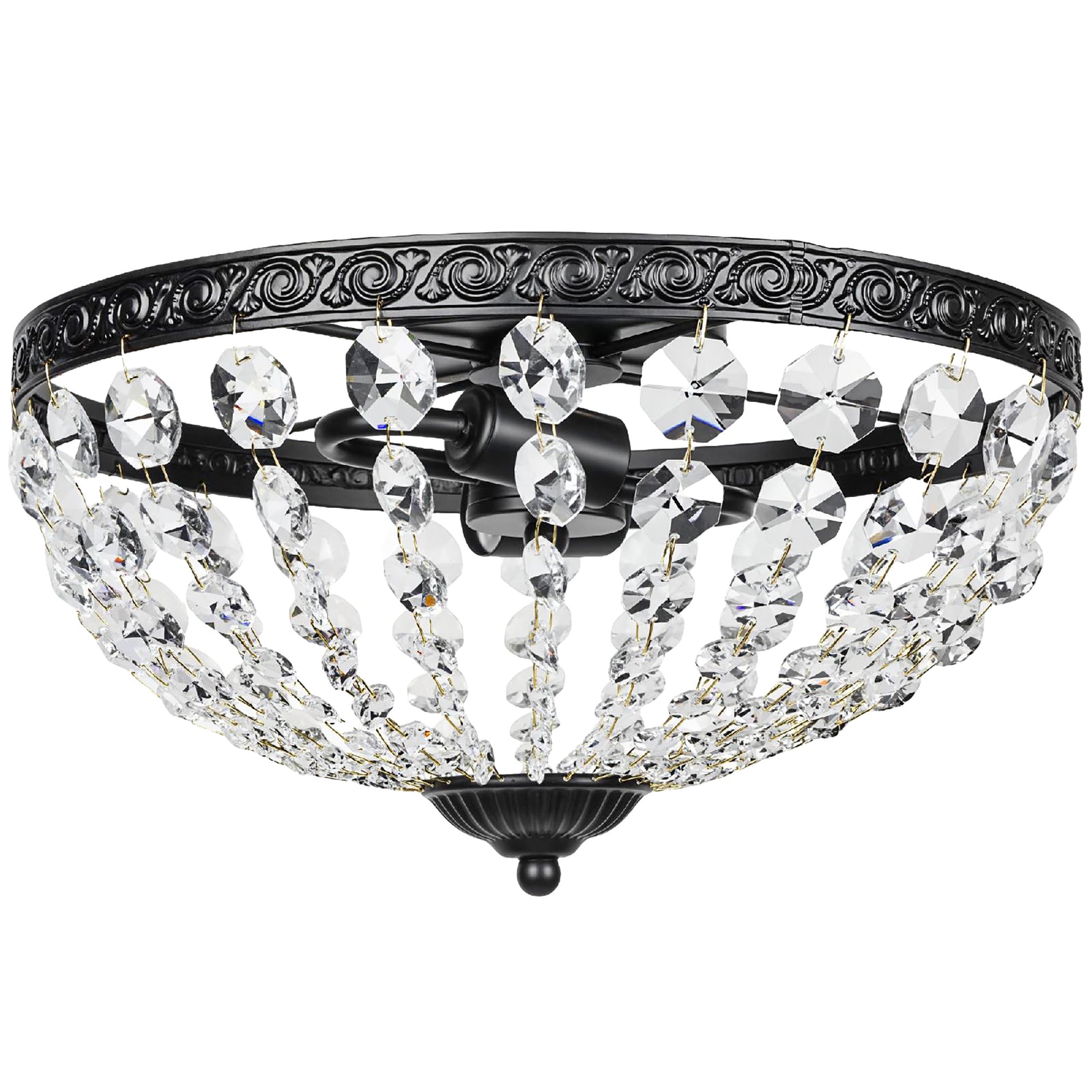 Chandelier Crystal Ceiling Light With E14 Base 2-lights | Black