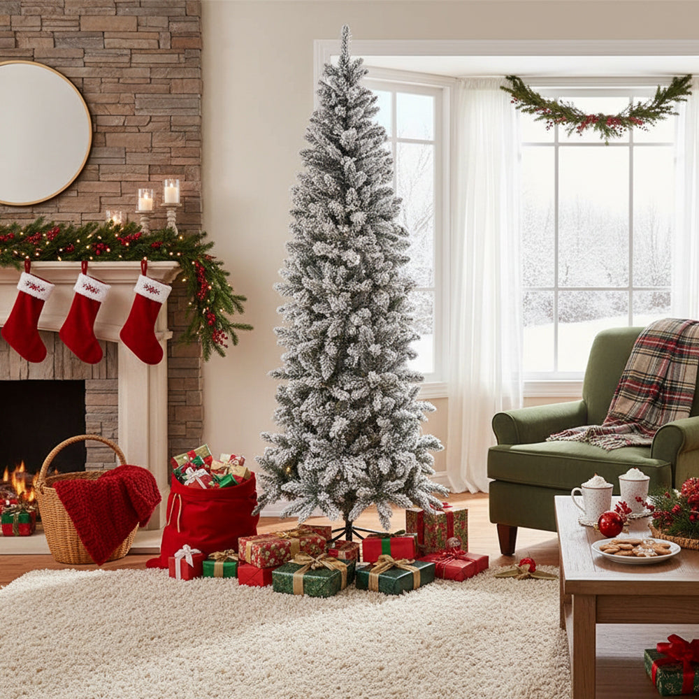 Flocked Christmas Tree With X-frame Stand | 7ft