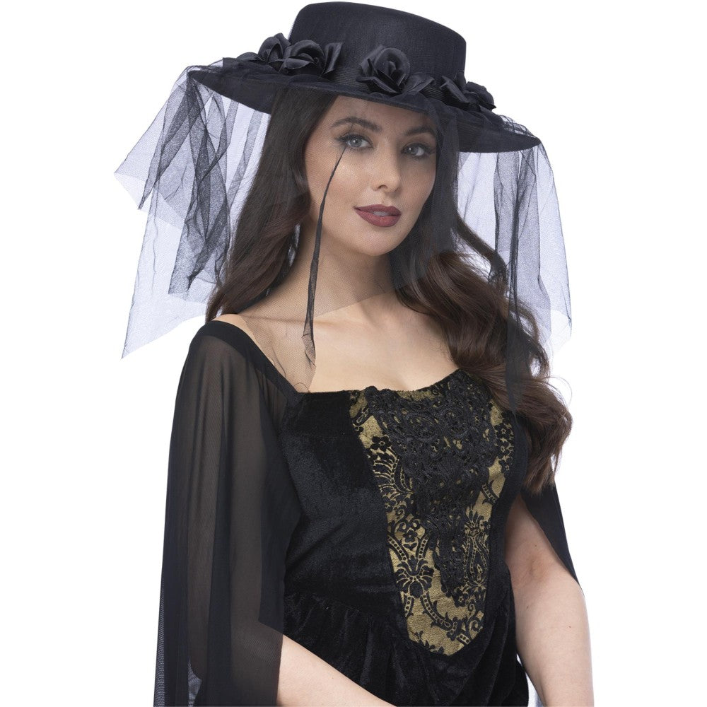 Gothic Black Widow Funeral Hat