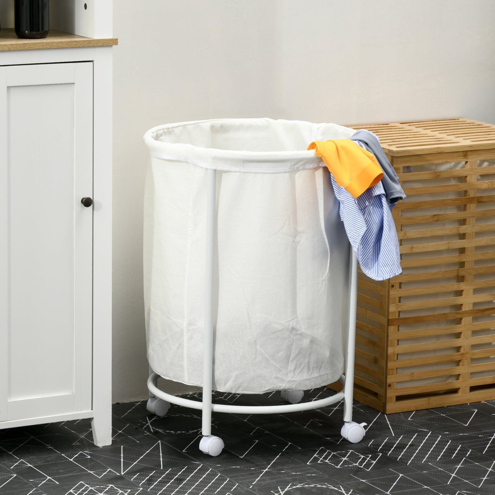 100l Round Laundry Hamper With Wheels For Bedroom