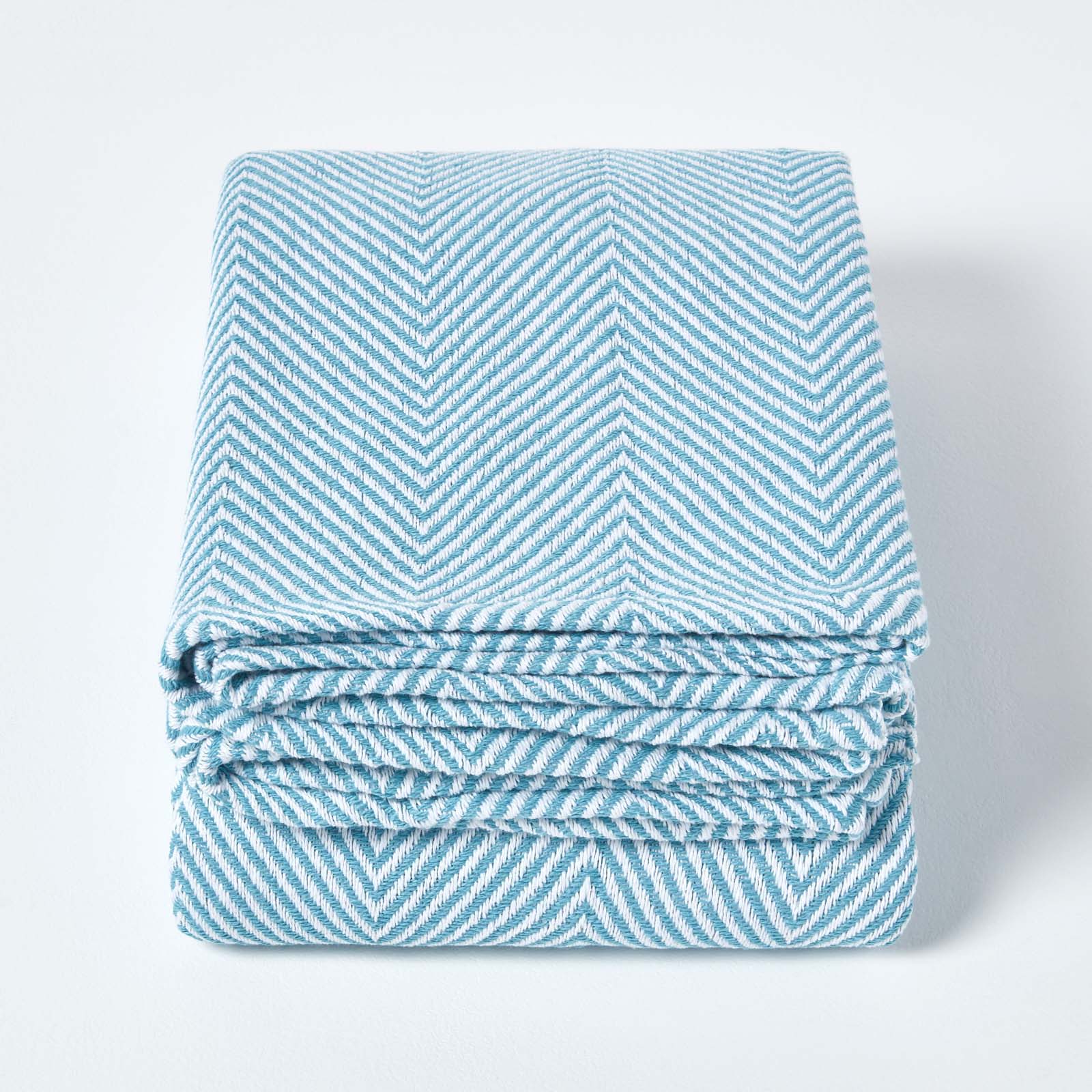 Cotton Halden Chevron Grey Throw | 255cm x 360cm | Teal