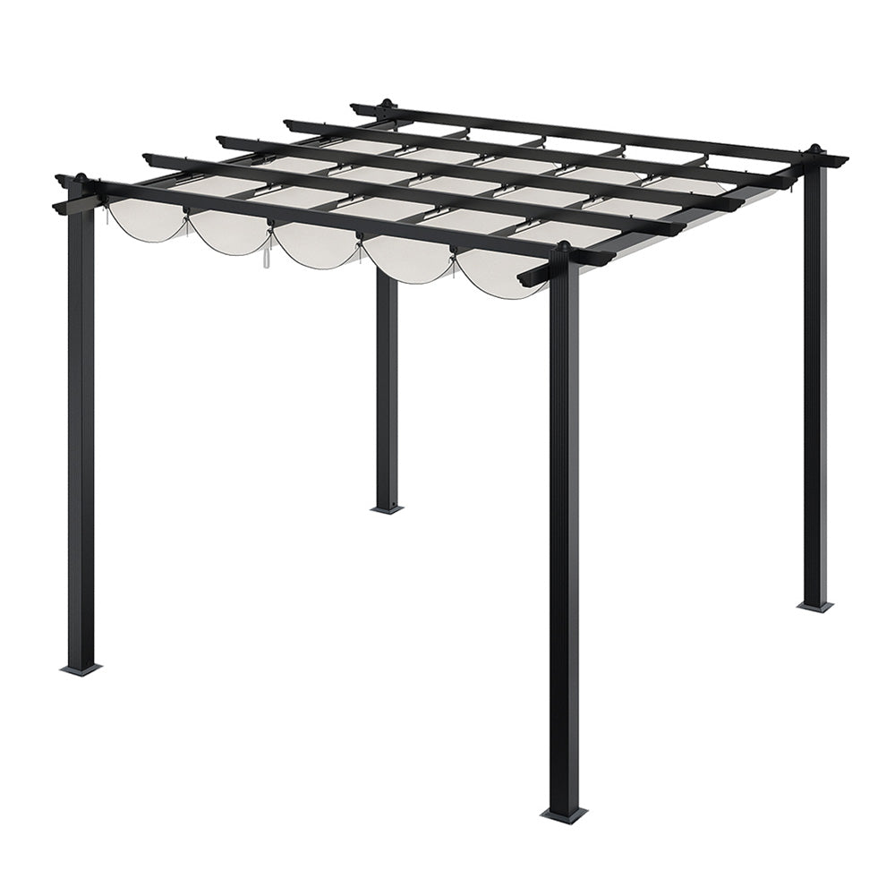 3m X 3m Aluminium Outdoor Retractable Pergola,pa-coated Polyester Canopy,flat Roof Sunshade Canopy For Patio Or Garden