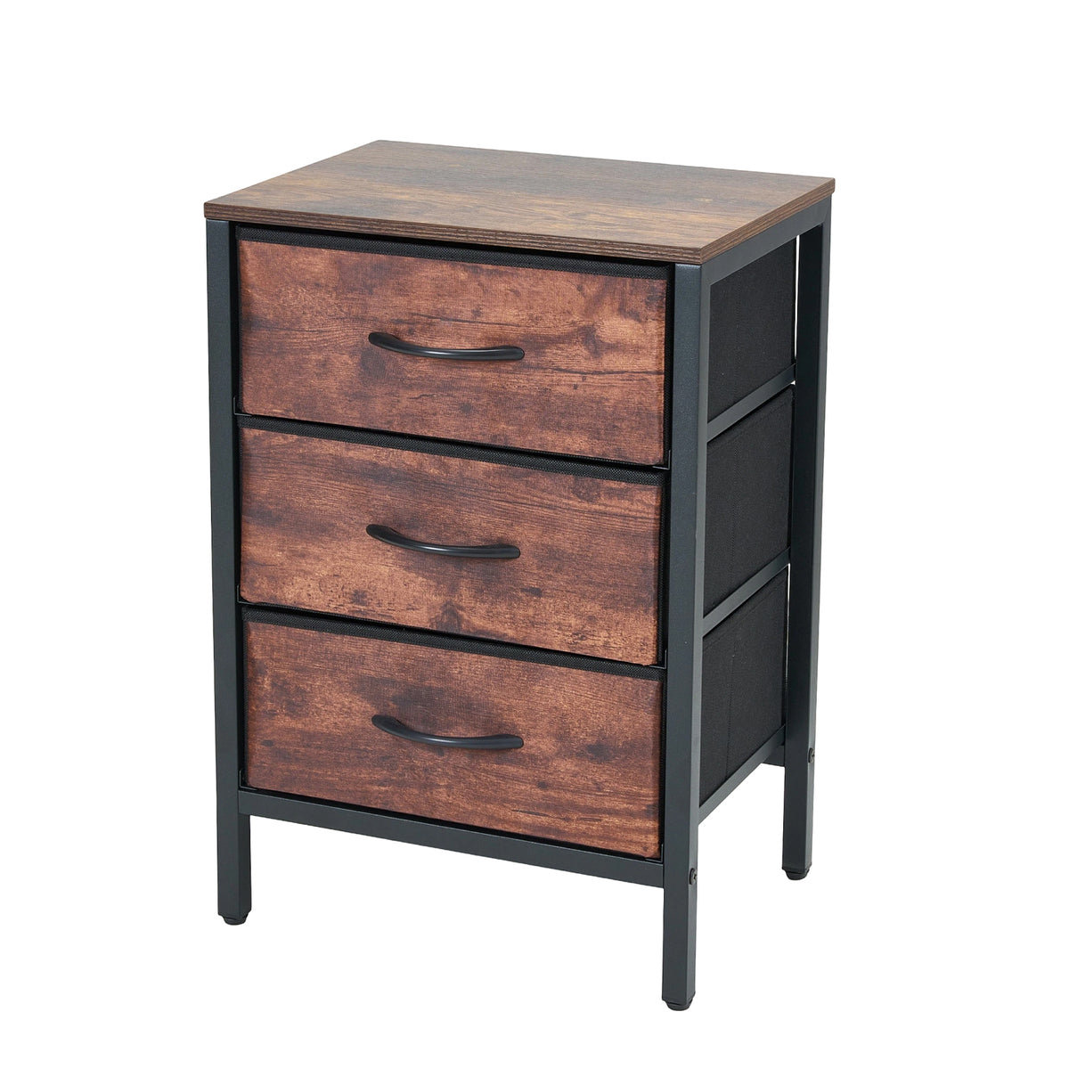 Breeins Nightstand Bedside Table With 3 Fabric Storage Drawers