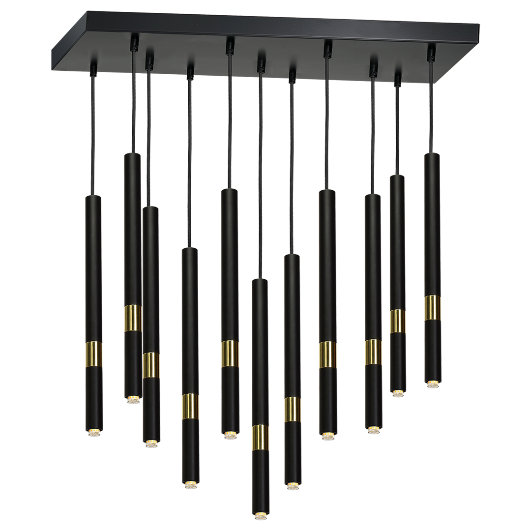Monza Designer Black Pendant Lamp (11xg9) High Quality Hand Made From Matt Black Alloy With Luxurious Gold Detail