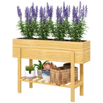 Wooden Raised Bed W/ Bed Liner, Storage Shelf | Natural
