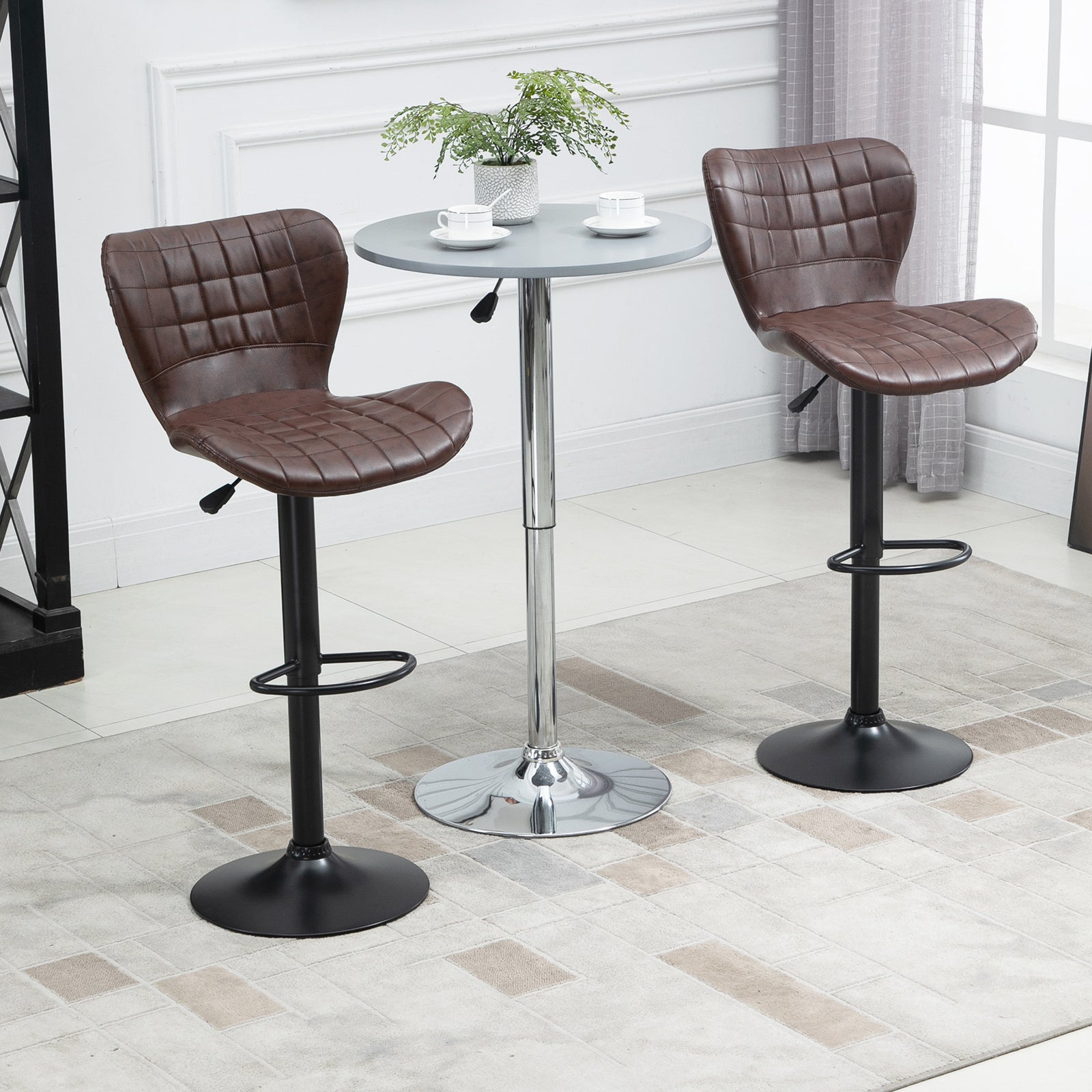 Bar Stools Set Of 2 Pu Leather Adjustable | Brown
