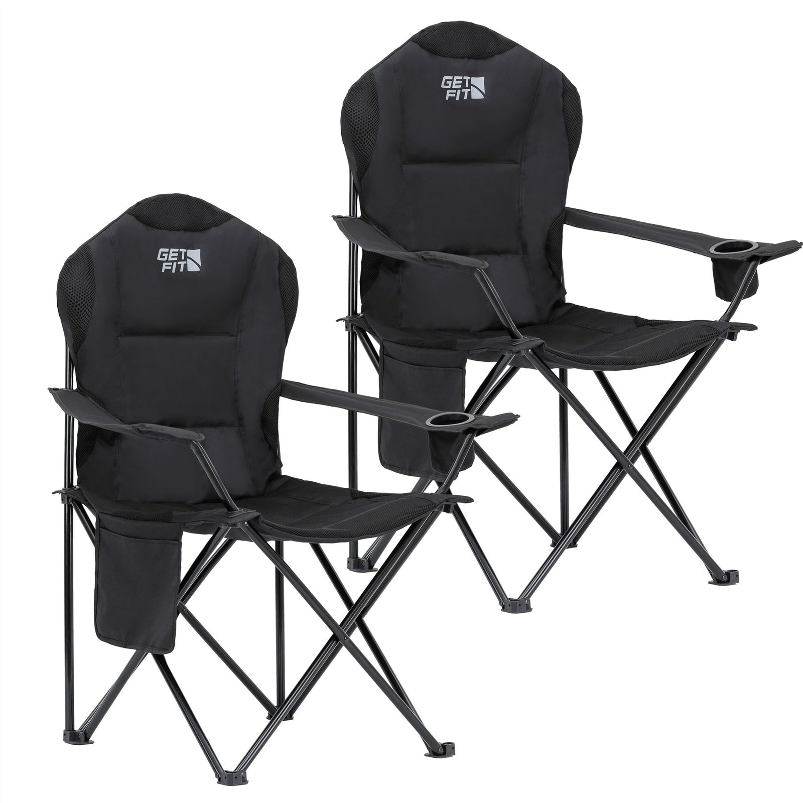 Premium Camping Chair - Thick Padded Folding Chair For Adults With Magazine Pocket, Cup Holder & Carry Bag - Lightweight 3kg - Heavy Duty Foldable Picnic Chair | Set-of-2 | Jet Black