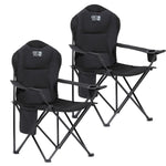 Premium Camping Chair - Thick Padded Folding Chair For Adults With Magazine Pocket, Cup Holder & Carry Bag - Lightweight 3kg - Heavy Duty Foldable Picnic Chair | Set of 2 | Jet Black