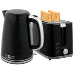 1.7l 3000w Rapid Boil Kettle And 2 Slice Toaster Set Crumb Tray | Black