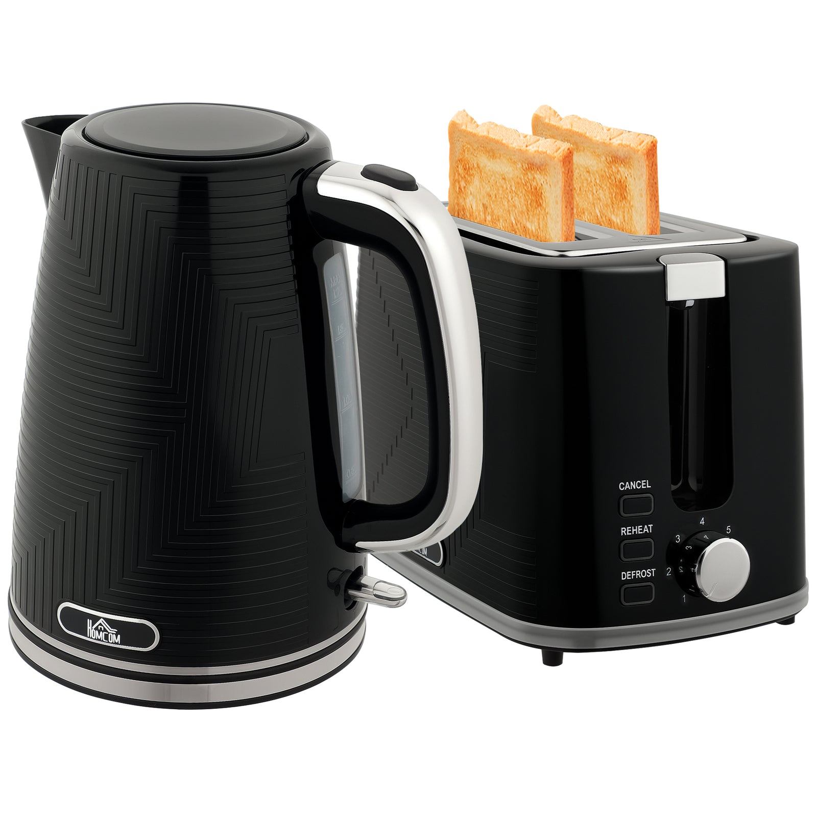 1.7l 3000w Rapid Boil Kettle And 2 Slice Toaster Set Crumb Tray | Black