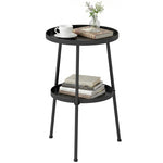 Patio Side Table, 2-tier Round Coffee End Table | Black