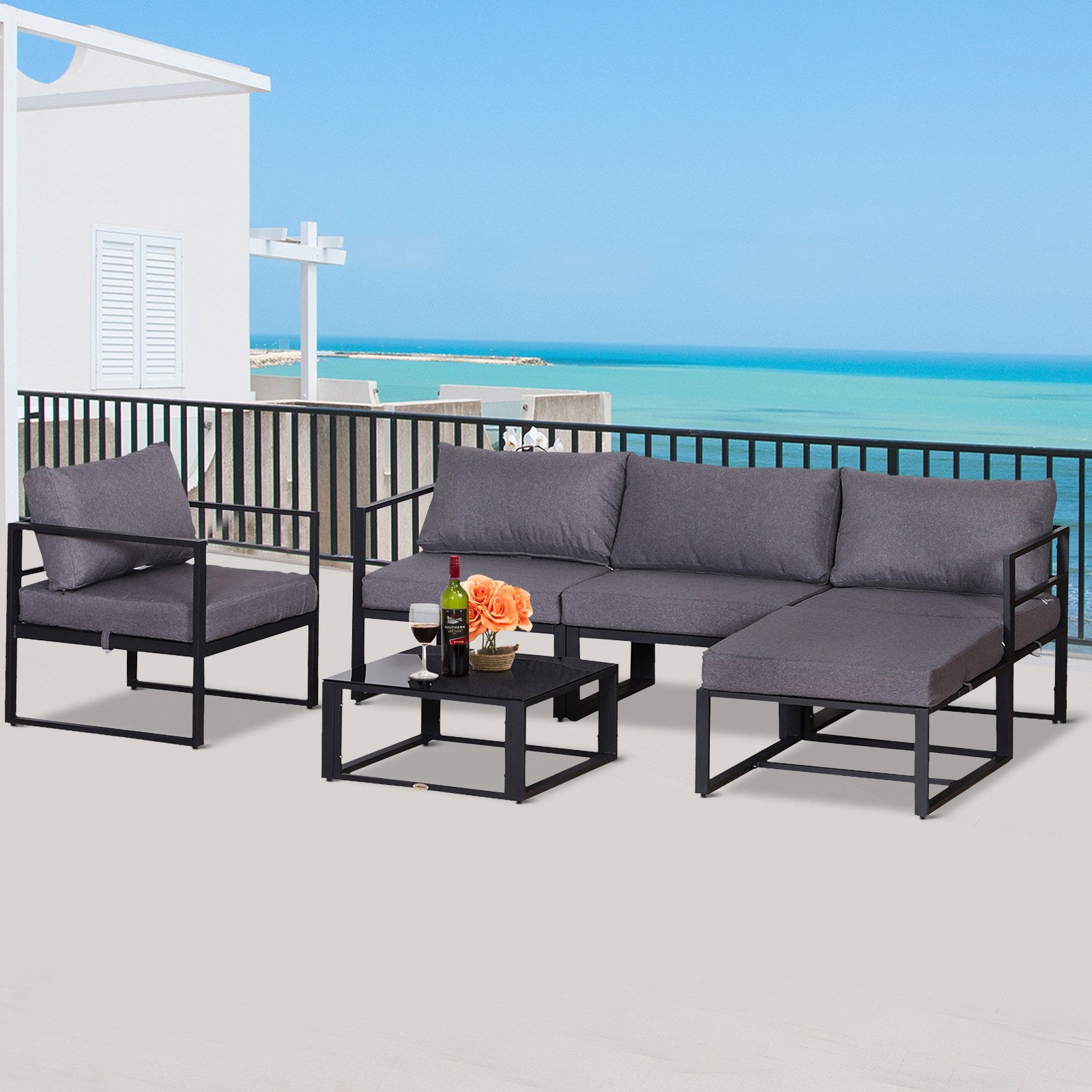 6pcs Garden Sectional Set W/ Coffee Table