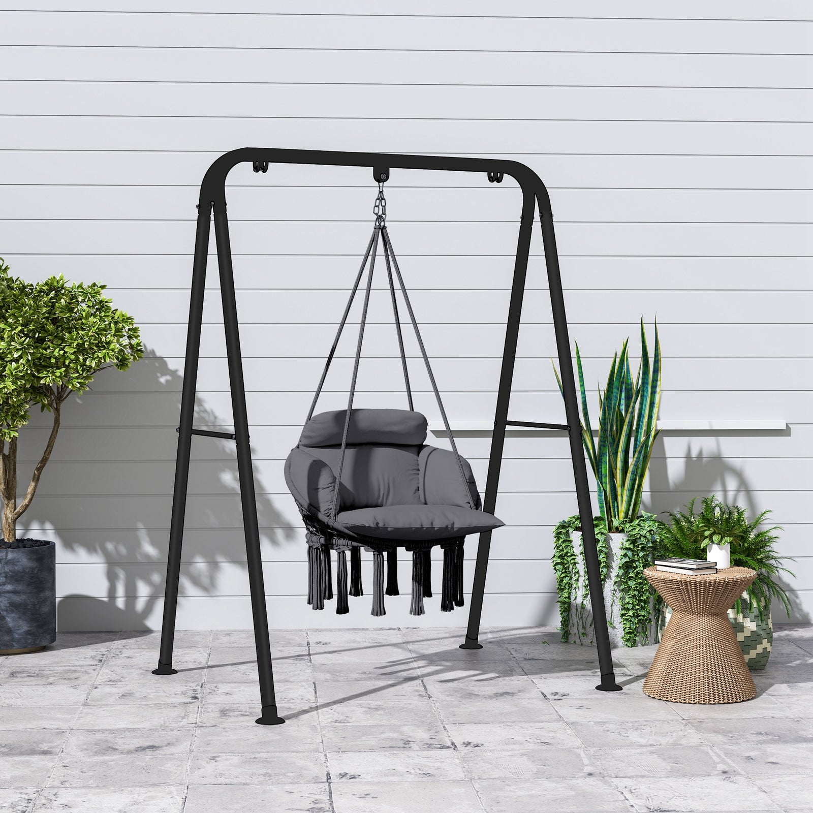 Hammock Chair, Boho Hanging Swing Chair With Cushion | Dark Gray