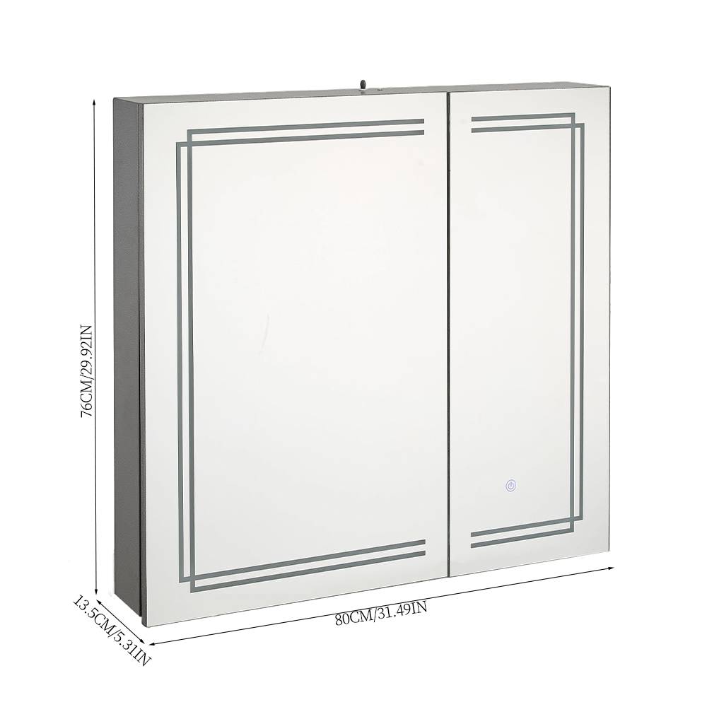 Led Bathroom Mirror Cabinet With Double Doors, Adjustable Shelves