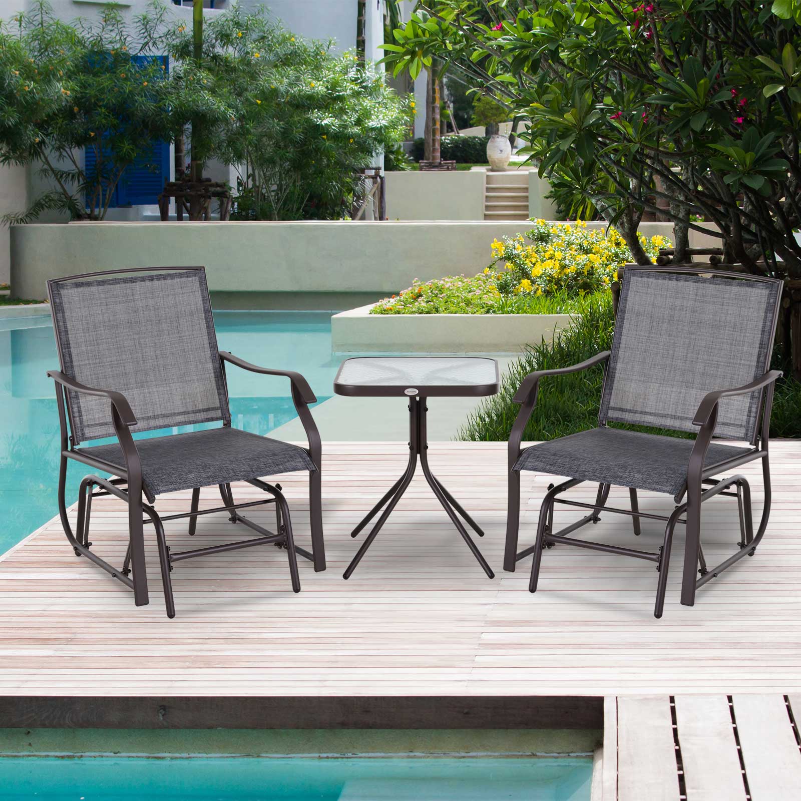 3 Pcs Outdoor Sling Fabric Rocking Glider Chair W/ Table Set