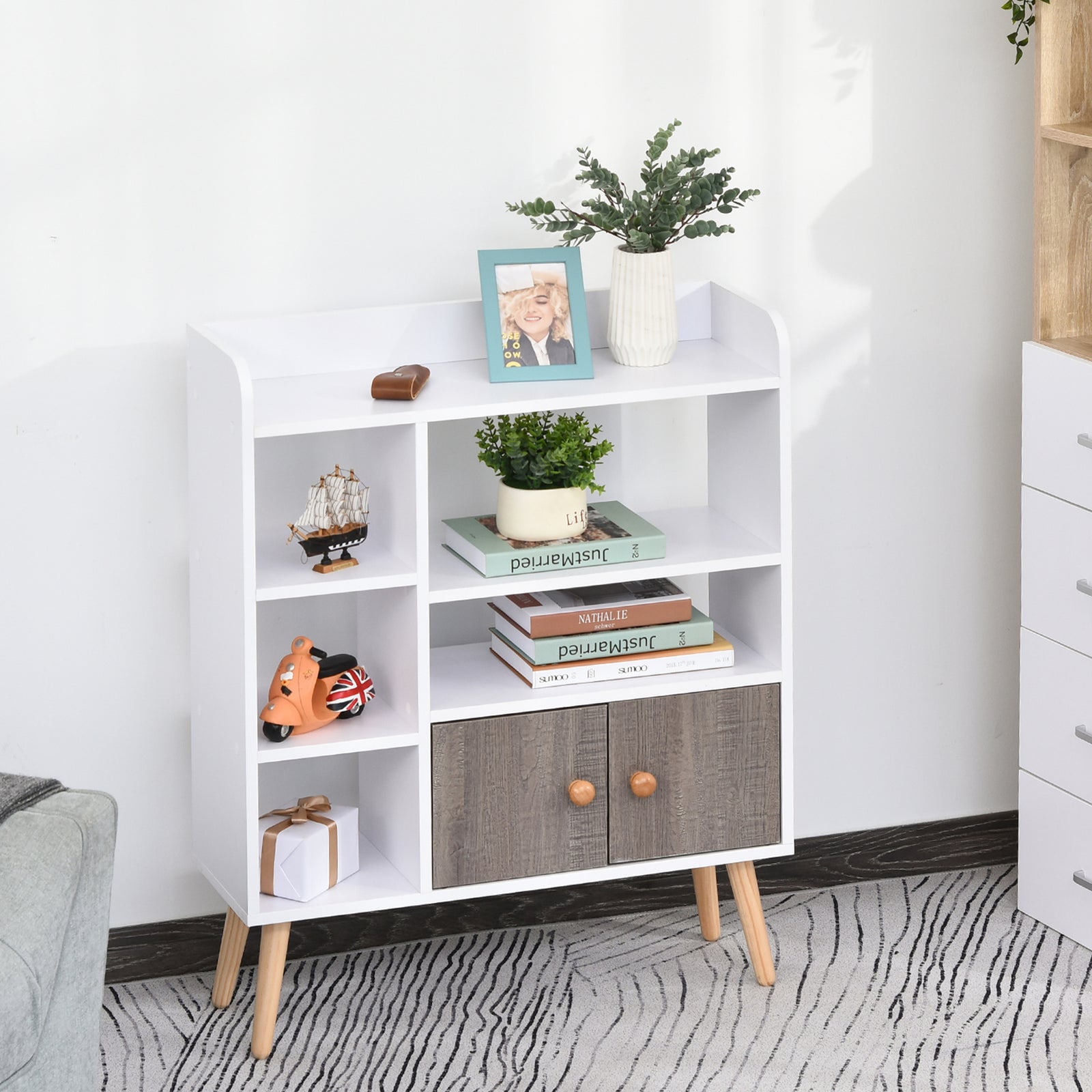 Multi Shelf Bookcase Freestanding Storage Cabinet Shelves