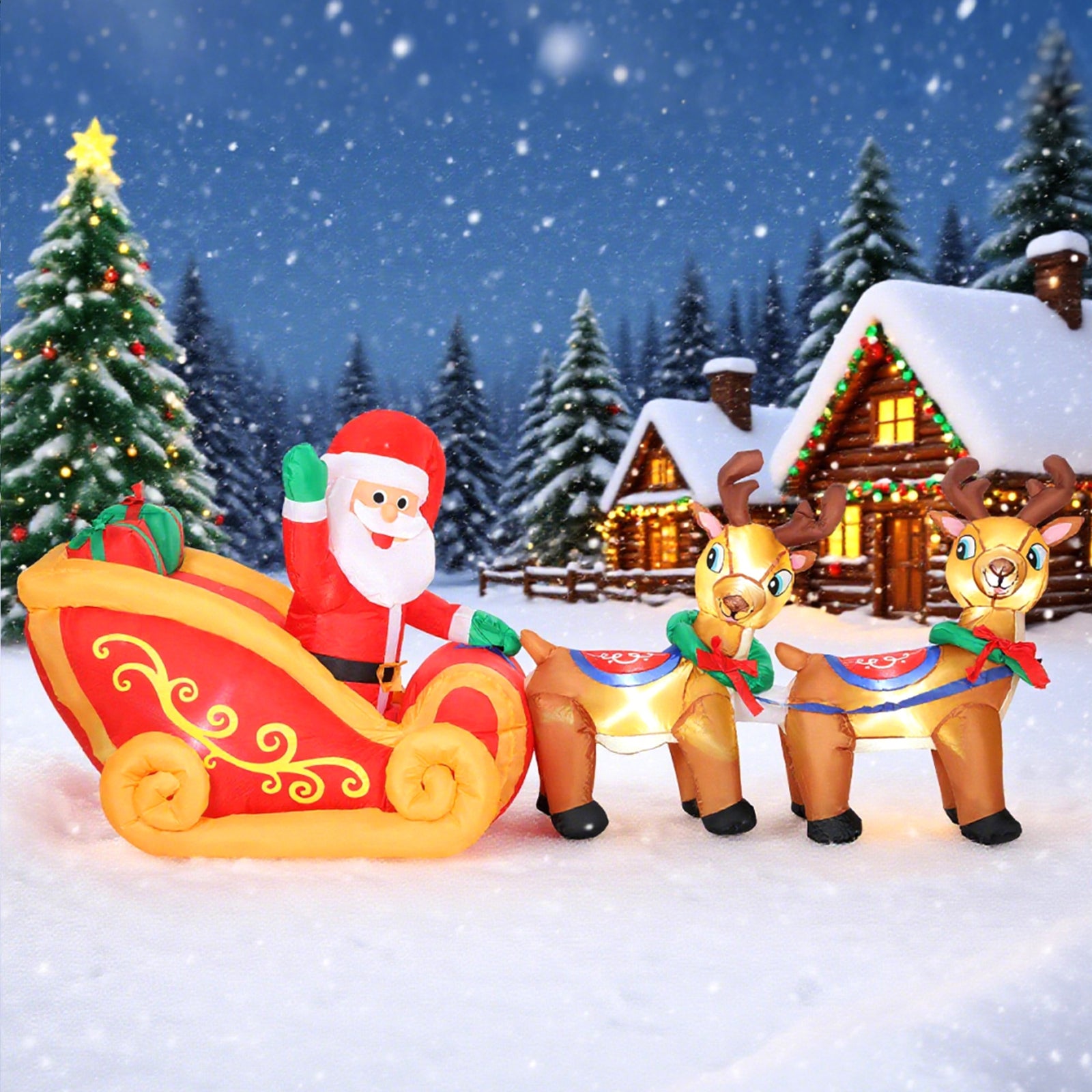 7.9ft Christmas Inflatable Santa On Sleigh, Blow Up Decoration