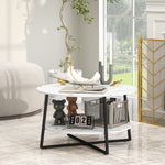 Round Coffee Table With Storage Shelf And Marble Effect Top