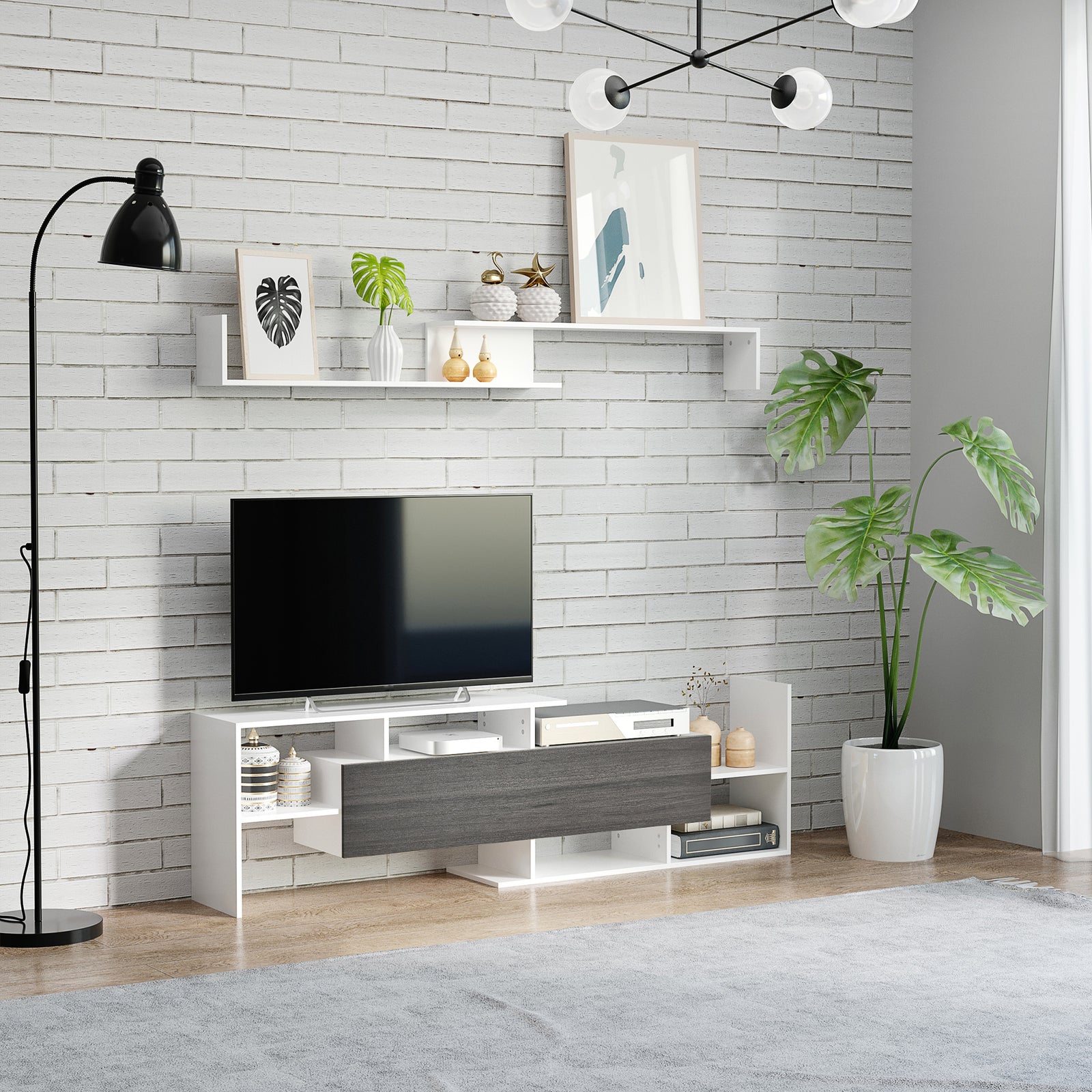 Tv Cabinet Wall-mounted Shelf Open | White
