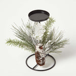 HOMESCAPES Frosted Artificial Pine Branch Christmas Candle Holder
