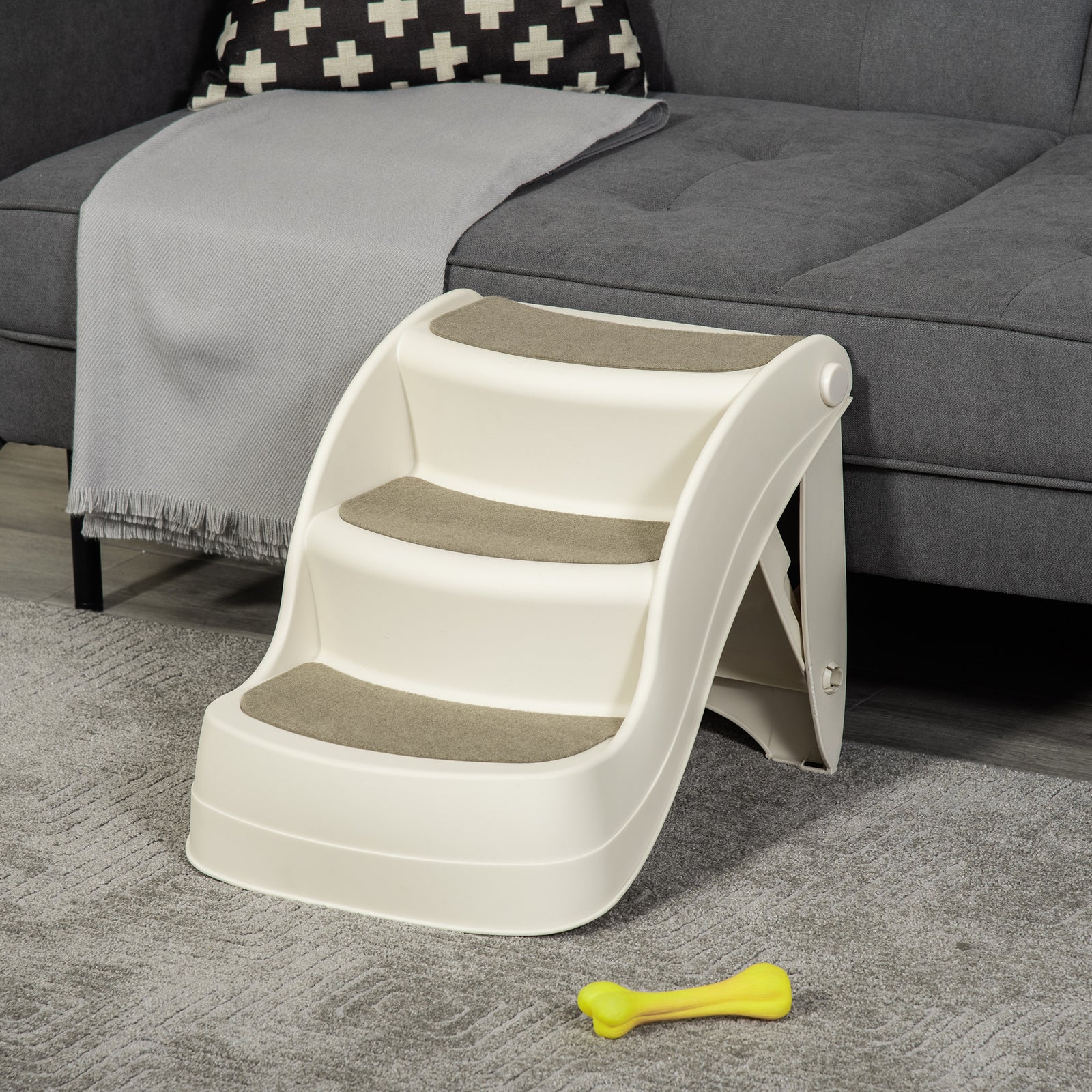 Foldable Pet Stairs 3 Steps With Non-slip Mats For Small Dogs | Cream