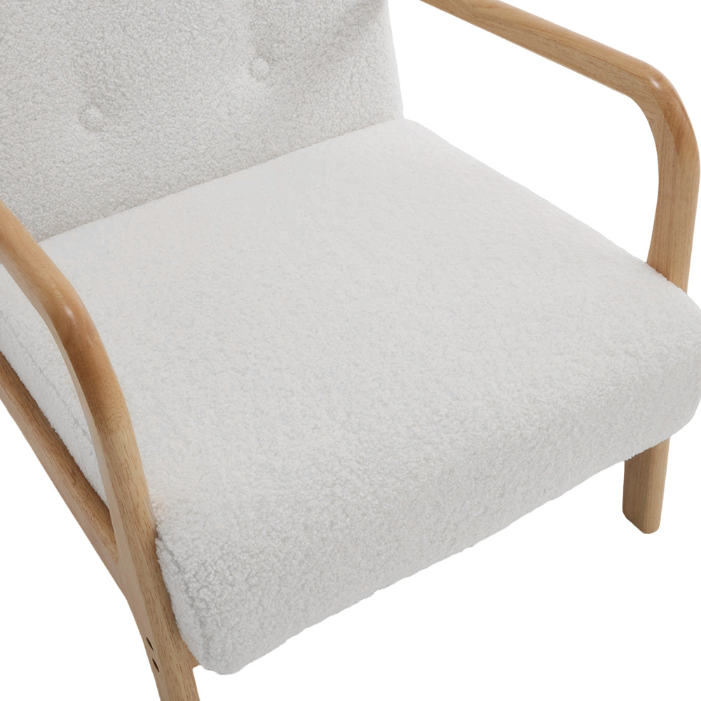 White Teddy Fleece Lounge Chair With Solid Wood Frame – Cozy Accent Chair With 28d Sponge Cushion