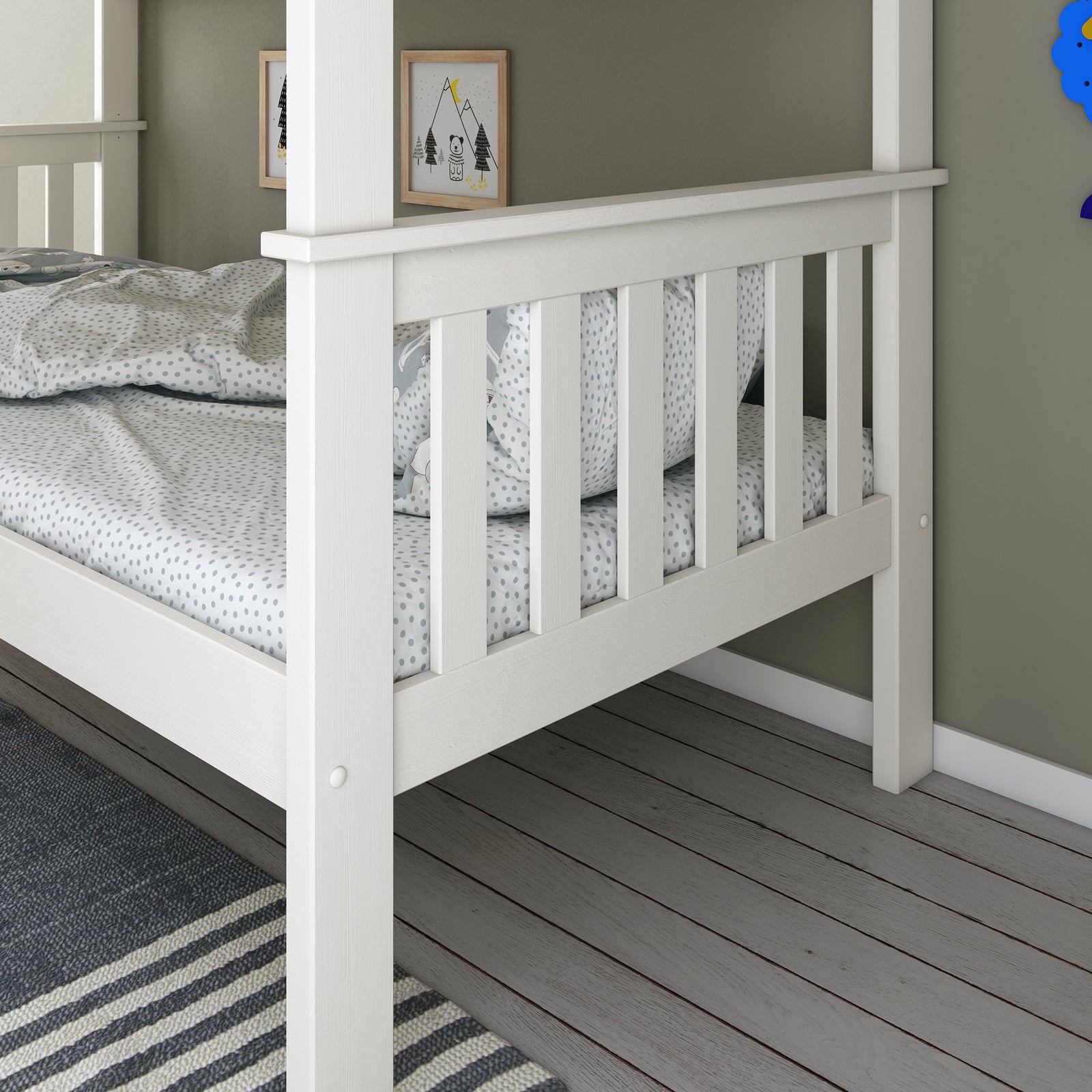 Carra Wooden Single Bunk Bed With Memory Foam Mattresses | Single | White