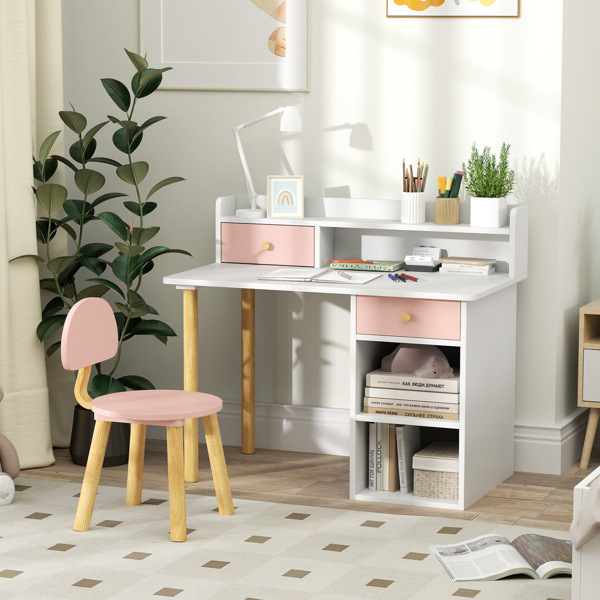 Kids Desk And Chair Set For Studying, Reading, Drawing | Pink