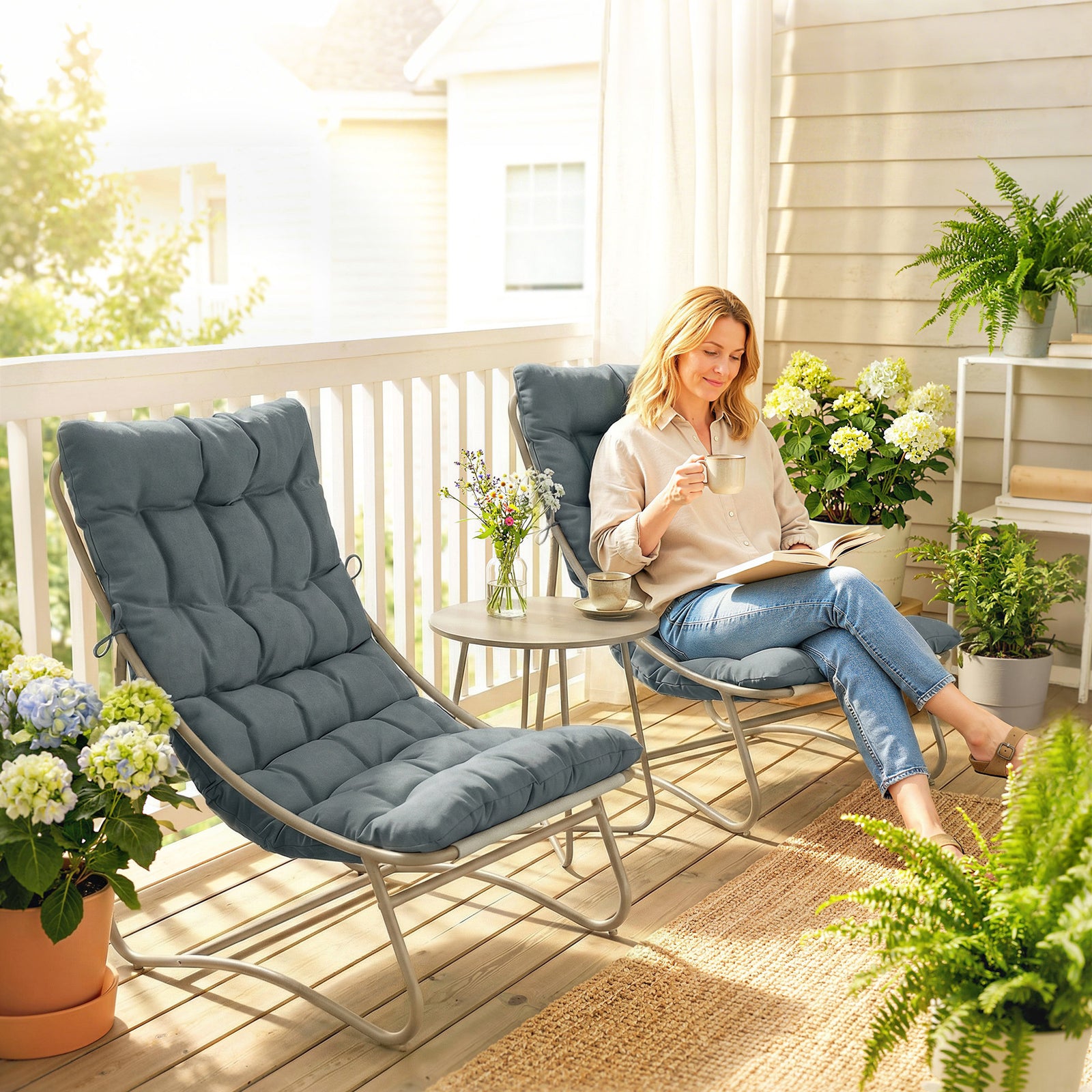 Garden Bistro Set, Bistro Table And Chairs W/ Cushions | Dark Grey