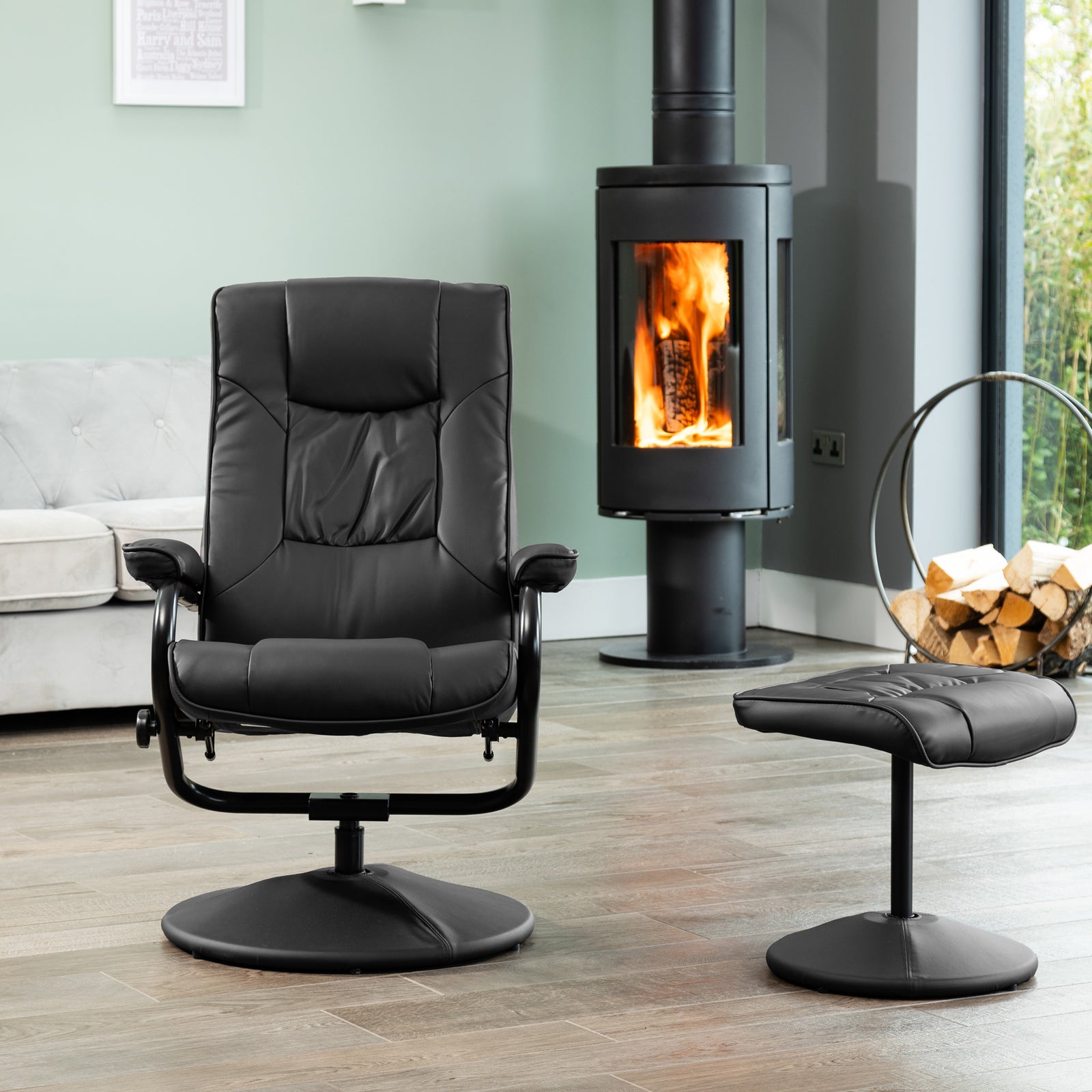 Gibson Swivel Recliner And Footstool | Black