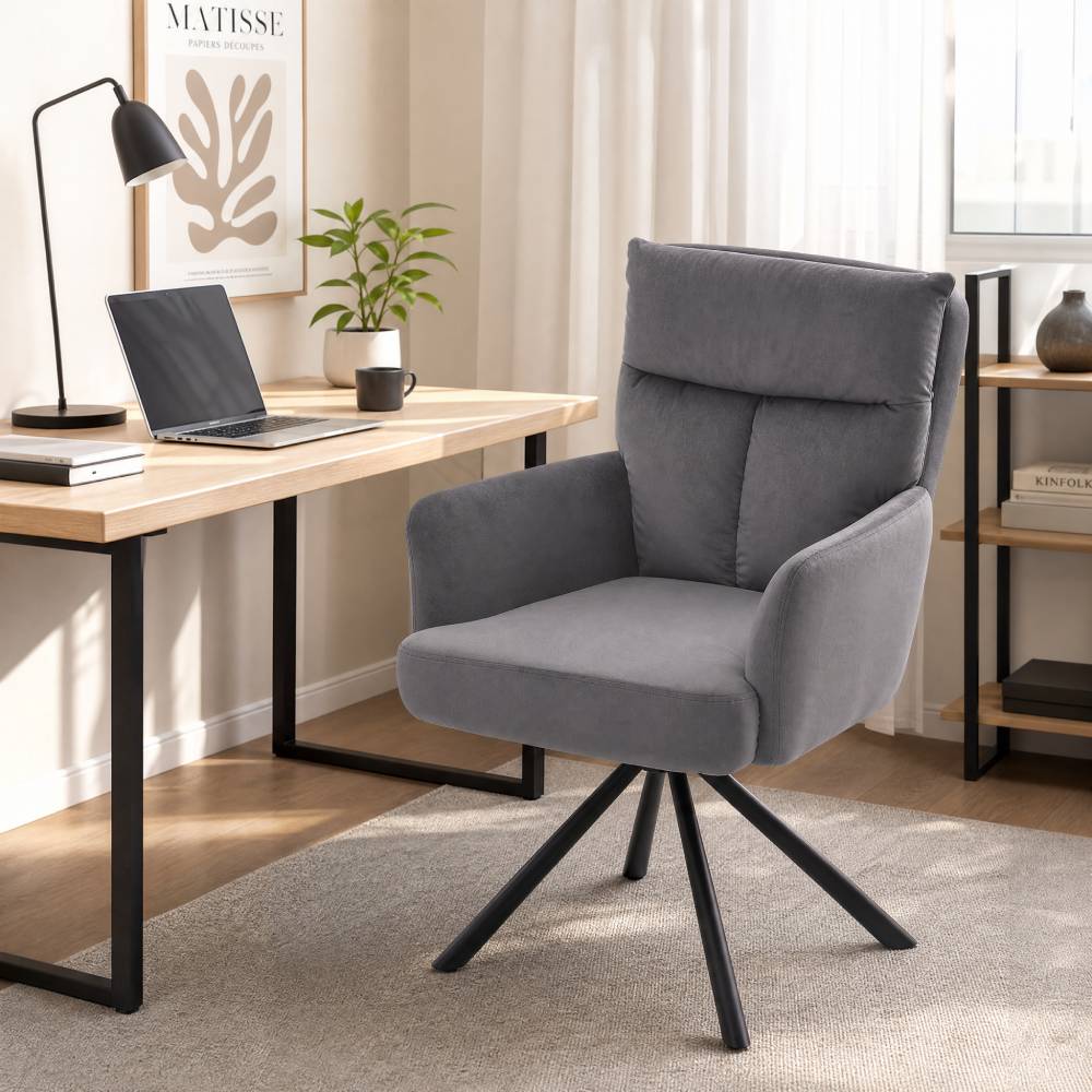 Modern Upholstered Swivel Armchair with Black Legs