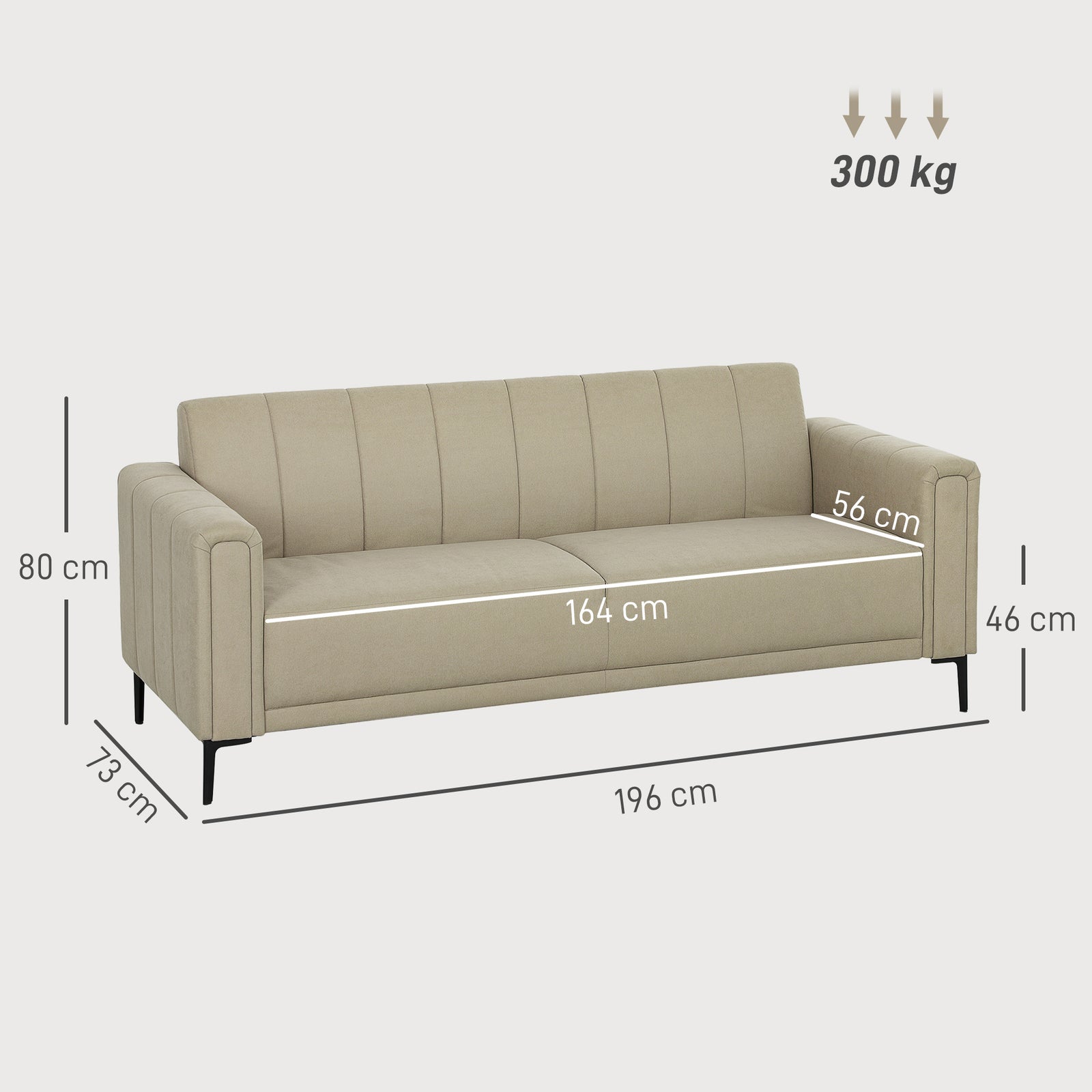 3 Seater Sofa, Modern Fabric Couch With Channel Tufted | Brown