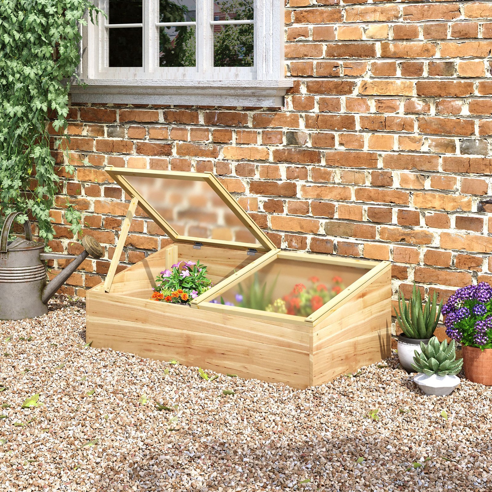 Wood Cold Frame Greenhouse Outdoor Natural
