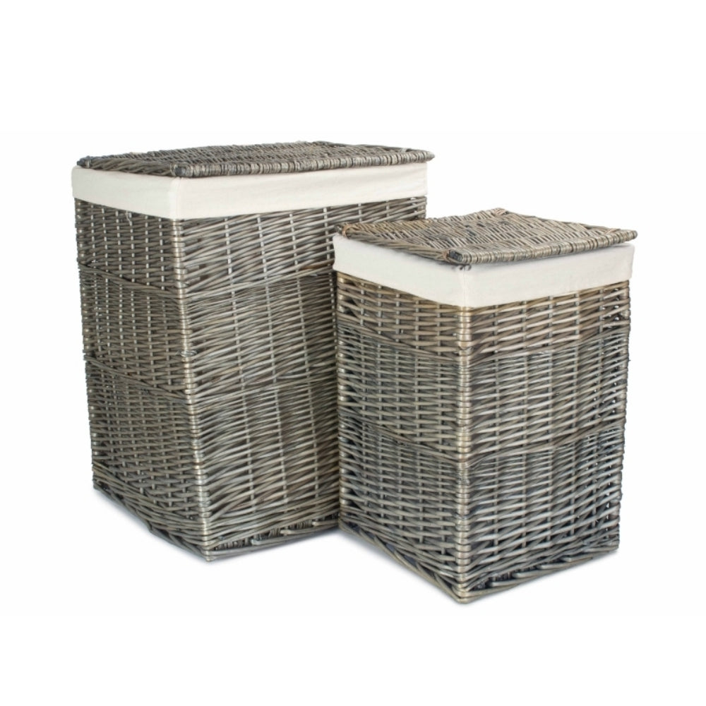 Antique Wash Wicker Square Laundry Basket With White Lining | Small | White