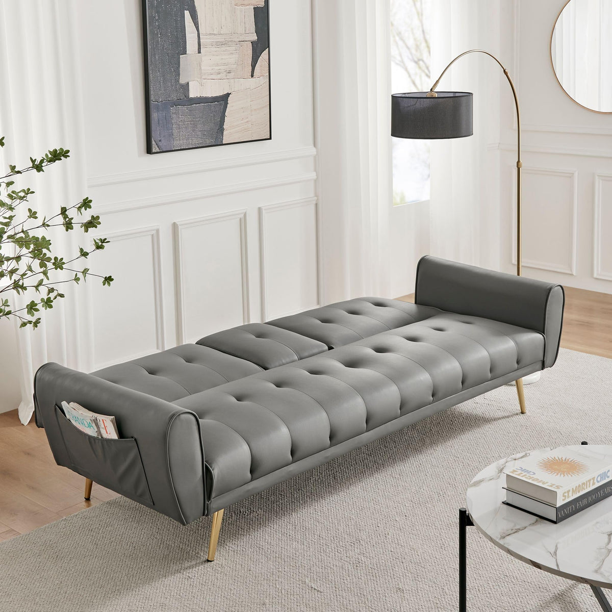 Lora Faux Leather Sofa Bed 3 Seater | Light Grey