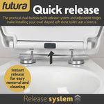 Toilet Seat Soft Close Oval Shape, Premium Thermoplastic, Quick Release, Top & Bottom Fixings | White