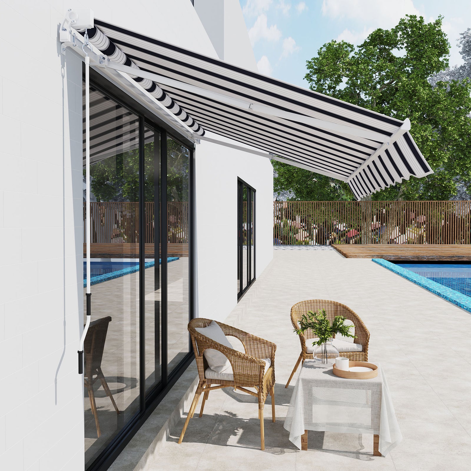 2.5x2m Garden Patio Manual Awning | Blue & White