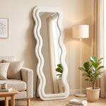 HOMCOM Full Length Mirror, 160 X 60 Cm Velvet Wall Standing Mirror, Cream